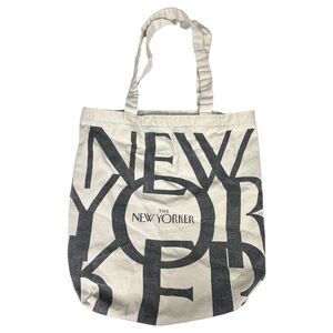 The New Yorker Canvas Cream Black Reusable Tote Bag Grocery Farmers Market